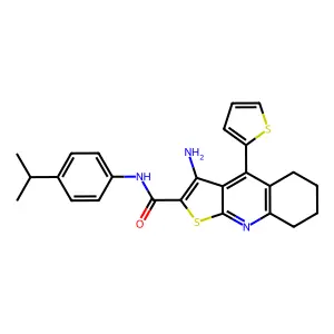 3-amino-N-(4-isopropylphenyl)-4-(thiophen-2-yl)-5,6,7,8-tetrahydrothieno[2,3-b]quinoline-2-carboxamide structure