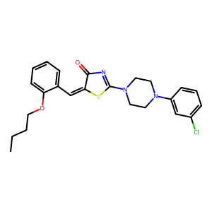 (5E)-5-(2-butoxybenzylidene)-2-[4-(3-chlorophenyl)piperazin-1-yl]-1,3-thiazol-4(5H)-one structure