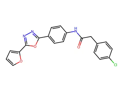 2-(4-chlorophenyl)-N-[4-[5-(2-furanyl)-1,3,4-oxadiazol-2-yl]phenyl]acetamide structure