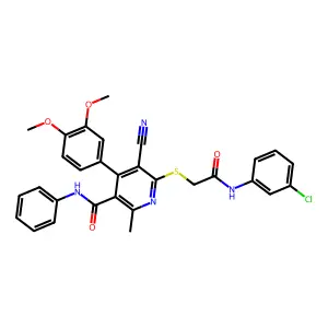 6-((2-((3-chlorophenyl)amino)-2-oxoethyl)thio)-5-cyano-4-(3,4-dimethoxyphenyl)-2-methyl-N-phenylnicotinamide structure