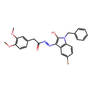 N-[(Z)-(1-benzyl-5-bromo-2-oxoindol-3-ylidene)amino]-2-(3,4-dimethoxyphenyl)acetamide structure