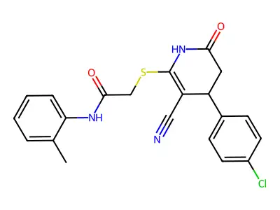 2-{[4-(4-chlorophenyl)-3-cyano-6-oxo-1,4,5,6-tetrahydropyridin-2-yl]sulfanyl}-N-(2-methylphenyl)acetamide structure