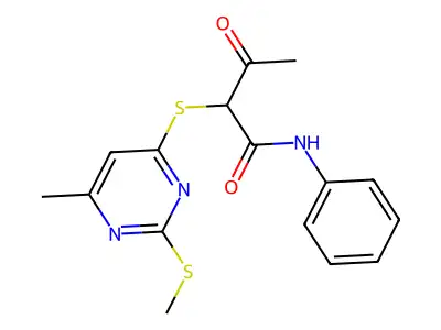 2-(6-methyl-2-methylsulfanylpyrimidin-4-yl)sulfanyl-3-oxo-N-phenylbutanamide structure