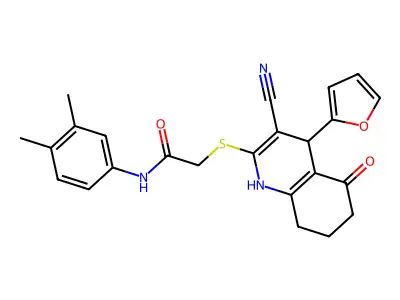 2-{[3-cyano-4-(furan-2-yl)-5-oxo-1,4,5,6,7,8-hexahydroquinolin-2-yl]sulfanyl}-N-(3,4-dimethylphenyl)acetamide structure