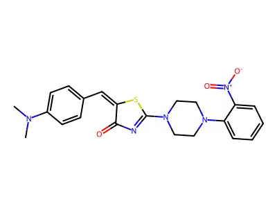 (E)-5-(4-(dimethylamino)benzylidene)-2-(4-(2-nitrophenyl)piperazin-1-yl)thiazol-4(5H)-one structure
