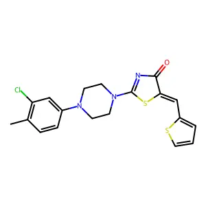 (5E)-2-[4-(3-chloro-4-methylphenyl)piperazin-1-yl]-5-(thiophen-2-ylmethylidene)-1,3-thiazol-4(5H)-one structure