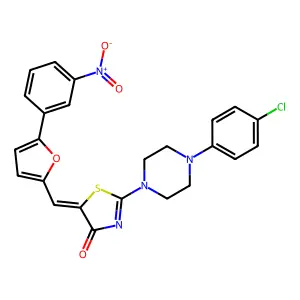 (5Z)-2-[4-(4-chlorophenyl)piperazin-1-yl]-5-[[5-(3-nitrophenyl)furan-2-yl]methylidene]-1,3-thiazol-4-one structure