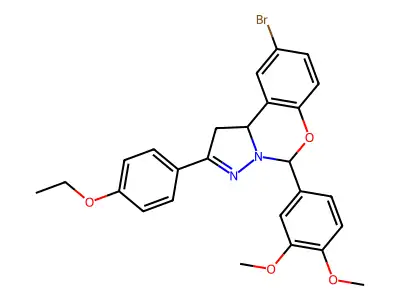 9-bromo-5-(3,4-dimethoxyphenyl)-2-(4-ethoxyphenyl)-1,10b-dihydropyrazolo[1,5-c][1,3]benzoxazine structure