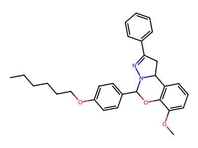 5-[4-(hexyloxy)phenyl]-7-methoxy-2-phenyl-1,10b-dihydropyrazolo[1,5-c][1,3]benzoxazine structure