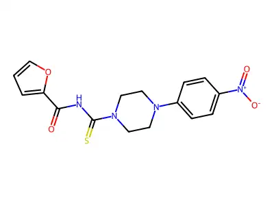 N-[4-(4-nitrophenyl)piperazine-1-carbothioyl]furan-2-carboxamide structure
