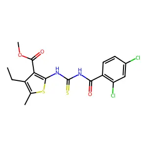methyl 2-[(2,4-dichlorobenzoyl)carbamothioylamino]-4-ethyl-5-methylthiophene-3-carboxylate structure