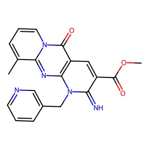 methyl 2-imino-10-methyl-5-oxo-1-(pyridin-3-ylmethyl)-2,5-dihydro-1H-dipyrido[1,2-a:2',3'-d]pyrimidine-3-carboxylate structure