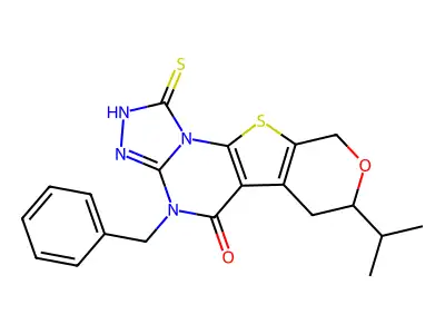 4-benzyl-7-isopropyl-1-mercapto-6,7-dihydro-4H-pyrano[4',3':4,5]thieno[3,2-e][1,2,4]triazolo[4,3-a]pyrimidin-5(9H)-one structure