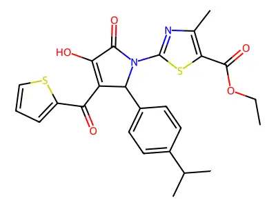 ethyl 2-{(3E)-3-[hydroxy(thiophen-2-yl)methylidene]-4,5-dioxo-2-[4-(propan-2-yl)phenyl]pyrrolidin-1-yl}-4-methyl-1,3-thiazole-5-carboxylate structure