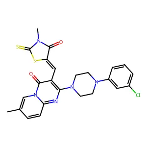 2-[4-(3-chlorophenyl)piperazin-1-yl]-7-methyl-3-[(Z)-(3-methyl-4-oxo-2-thioxo-1,3-thiazolidin-5-ylidene)methyl]-4H-pyrido[1,2-a]pyrimidin-4-one structure
