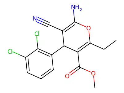 methyl 6-amino-5-cyano-4-(2,3-dichlorophenyl)-2-ethyl-4H-pyran-3-carboxylate structure