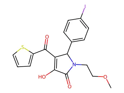 (4E)-4-[hydroxy(thiophen-2-yl)methylidene]-5-(4-iodophenyl)-1-(2-methoxyethyl)pyrrolidine-2,3-dione structure