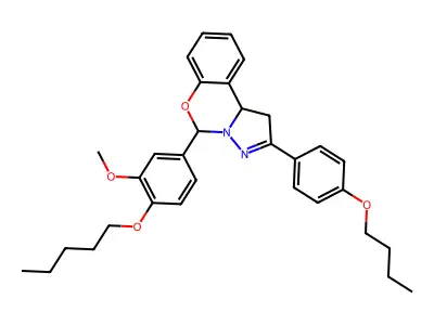 2-(4-butoxyphenyl)-5-[3-methoxy-4-(pentyloxy)phenyl]-1,10b-dihydropyrazolo[1,5-c][1,3]benzoxazine structure