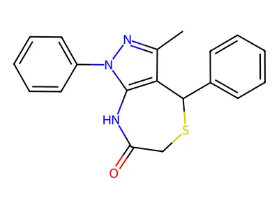 3-methyl-1,4-diphenyl-4,8-dihydro-1H-pyrazolo[3,4-e][1,4]thiazepin-7(6H)-one structure