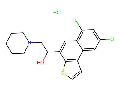 alpha-(6,8-Dichloronaphtho(2,1-b)thien-4-yl)-1-piperidineethanol hydrochloride structure