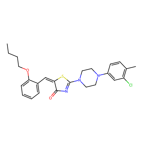 (5E)-5-(2-butoxybenzylidene)-2-[4-(3-chloro-4-methylphenyl)piperazin-1-yl]-1,3-thiazol-4(5H)-one structure