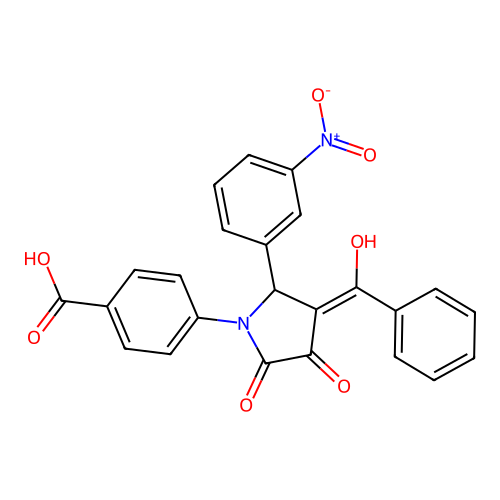 4-[(3E)-3-[hydroxy(phenyl)methylidene]-2-(3-nitrophenyl)-4,5-dioxopyrrolidin-1-yl]benzoic acid structure