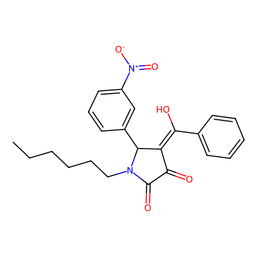 (4E)-1-hexyl-4-[hydroxy(phenyl)methylidene]-5-(3-nitrophenyl)pyrrolidine-2,3-dione structure