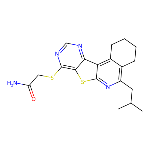 2-((5-isobutyl-1,2,3,4-tetrahydropyrimido[4',5':4,5]thieno[2,3-c]isoquinolin-8-yl)thio)acetamide structure