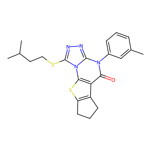 1-(isopentylthio)-4-(m-tolyl)-7,8-dihydro-4H-cyclopenta[4,5]thieno[3,2-e][1,2,4]triazolo[4,3-a]pyrimidin-5(6H)-one structure