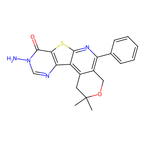 9-amino-2,2-dimethyl-5-phenyl-1,4-dihydro-2H-pyrano[4'',3'':4',5']pyrido[3',2':4,5]thieno[3,2-d]pyrimidin-8(9H)-one structure
