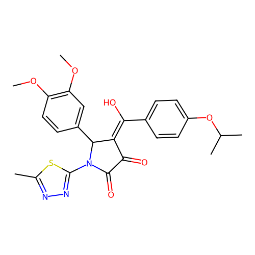 (4E)-5-(3,4-dimethoxyphenyl)-4-[hydroxy-(4-propan-2-yloxyphenyl)methylidene]-1-(5-methyl-1,3,4-thiadiazol-2-yl)pyrrolidine-2,3-dione structure