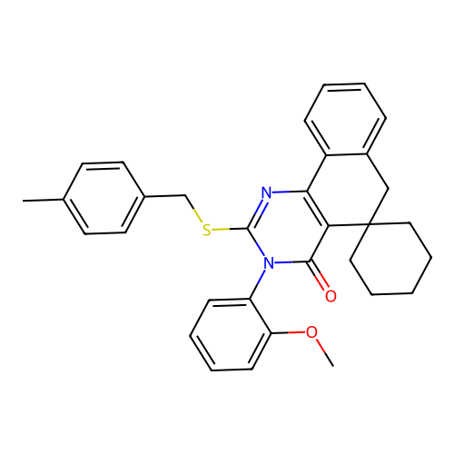 3-(2-methoxyphenyl)-2-((4-methylbenzyl)thio)-3H-spiro[benzo[h]quinazoline-5,1'-cyclohexan]-4(6H)-one structure