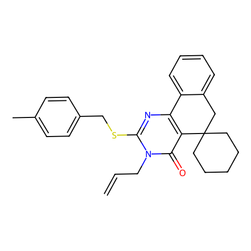 3-allyl-2-((4-methylbenzyl)thio)-3H-spiro[benzo[h]quinazoline-5,1'-cyclohexan]-4(6H)-one structure