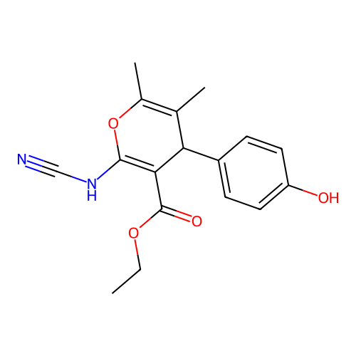 ethyl 2-(cyanoamino)-4-(4-hydroxyphenyl)-5,6-dimethyl-4H-pyran-3-carboxylate structure