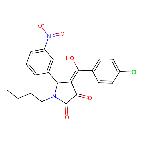 1-butyl-4-(4-chlorobenzoyl)-3-hydroxy-5-(3-nitrophenyl)-1,5-dihydro-2H-pyrrol-2-one structure