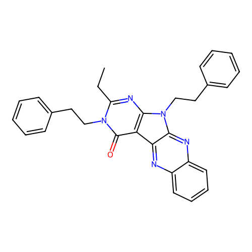 2-ethyl-3,11-diphenethyl-3H-pyrimido[5',4':4,5]pyrrolo[2,3-b]quinoxalin-4(11H)-one structure