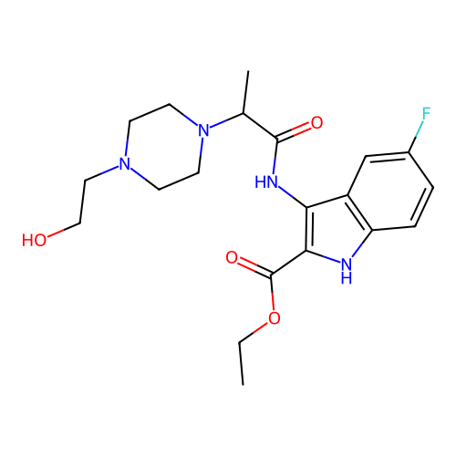 Ethyl 5-fluoro-3-[2-[4-(2-hydroxyethyl)piperazin-1-yl]propanoylamino]-1H-indole-2-carboxylate structure