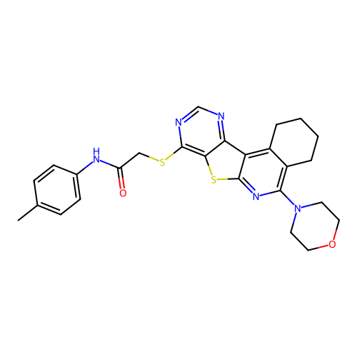 2-((5-morpholino-1,2,3,4-tetrahydropyrimido[4',5':4,5]thieno[2,3-c]isoquinolin-8-yl)thio)-N-(p-tolyl)acetamide structure