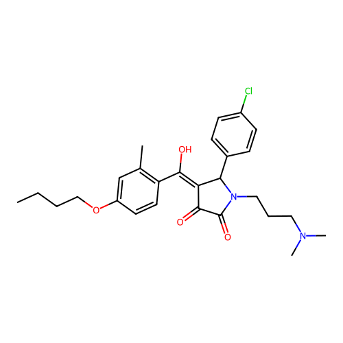 (4E)-4-[(4-butoxy-2-methylphenyl)-hydroxymethylidene]-5-(4-chlorophenyl)-1-[3-(dimethylamino)propyl]pyrrolidine-2,3-dione structure