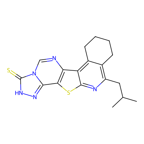 11-(2-Methylpropyl)-7,8,9,10-tetrahydro[1,2,4]-triazolo[4'',3'':1',6']pyrimido[4',5':4,5]thieno[2,3-c]-isoquinoline-3(2H)-thione structure