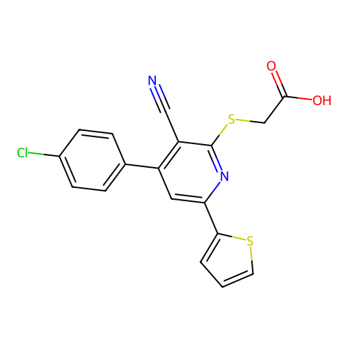 2-[4-(4-Chlorophenyl)-3-cyano-6-thiophen-2-ylpyridin-2-yl]sulfanylacetic acid structure