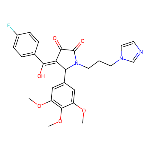 (4E)-4-[(4-fluorophenyl)(hydroxy)methylidene]-1-[3-(1H-imidazol-1-yl)propyl]-5-(3,4,5-trimethoxyphenyl)pyrrolidine-2,3-dione structure