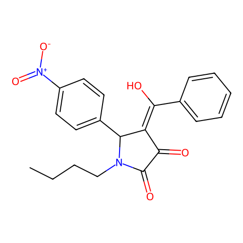 (4E)-1-butyl-4-[hydroxy(phenyl)methylidene]-5-(4-nitrophenyl)pyrrolidine-2,3-dione structure
