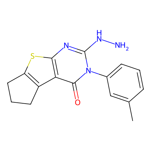 2-hydrazinyl-3-(m-tolyl)-6,7-dihydro-3H-cyclopenta[4,5]thieno[2,3-d]pyrimidin-4(5H)-one structure