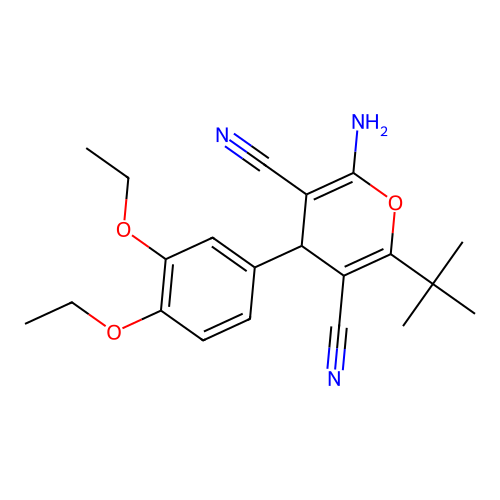 2-amino-6-tert-butyl-4-(3,4-diethoxyphenyl)-4H-pyran-3,5-dicarbonitrile structure