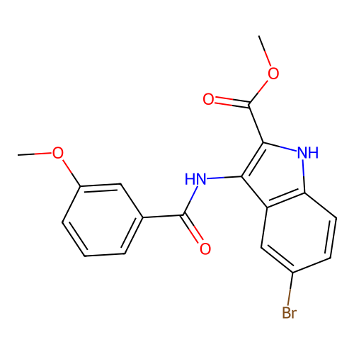 methyl 5-bromo-3-{[(3-methoxyphenyl)carbonyl]amino}-1H-indole-2-carboxylate structure