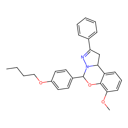 5-(4-butoxyphenyl)-7-methoxy-2-phenyl-1,10b-dihydropyrazolo[1,5-c][1,3]benzoxazine structure