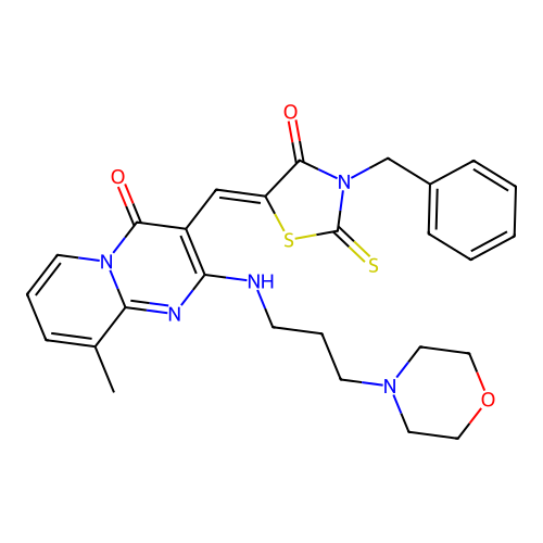 (Z)-3-benzyl-5-((9-methyl-2-((3-morpholinopropyl)amino)-4-oxo-4H-pyrido[1,2-a]pyrimidin-3-yl)methylene)-2-thioxothiazolidin-4-one structure