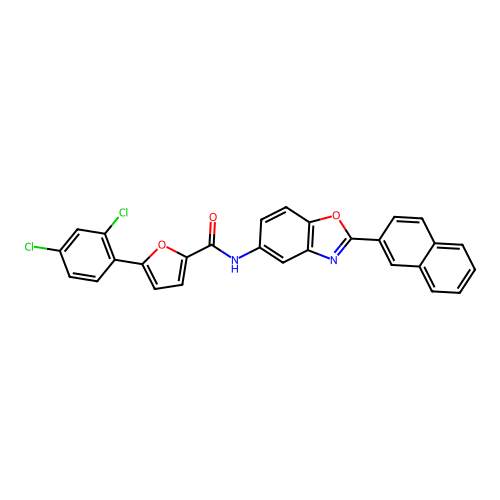 5-(2,4-dichlorophenyl)-N-[2-(naphthalen-2-yl)-1,3-benzoxazol-5-yl]furan-2-carboxamide structure
