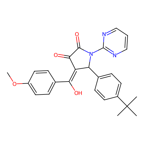 (4E)-5-(4-tert-butylphenyl)-4-[hydroxy(4-methoxyphenyl)methylidene]-1-(pyrimidin-2-yl)pyrrolidine-2,3-dione structure
